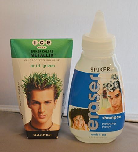 Joico Ice Hair Spiker Colorz Colored Styling Glue Acid Green 1.69oz & Spiker Eraser Shampoo 8.45oz