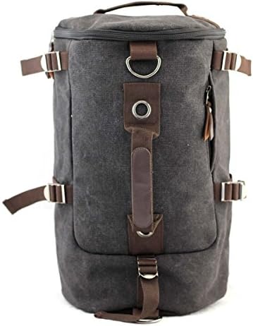 HUIB Men's Vintage Canvas Barrel Backpack Travel Duffel Bag Rucksack Hiking bag Bucket bag(Black)
