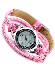 New Ladies Woman Elegant Candy Leather Strap Quartz Bracelet Wrist Watch Pink