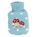 Knitted blue with white spots hot water bottle cover Mushroom design