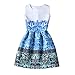 ZAY Womens White Contrast Blue Porcelain Print Flare Sleeveless Vintage Floral Dress