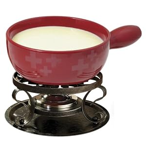 Swissmar The Swiss, Cheese Fondue, 9-piece, Red ceramic pot with Swiss Flag symbol by Swissmar
