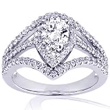 1.2 Ct Pear Shaped Diamond Engagement Ring Pave SI2 14K