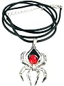 Chrome Plated Spider Pendant / Cord Necklace Red Stone
