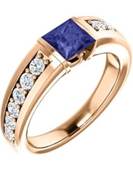 18K Rose Gold 5.00x5.00mm Princess Cut Tanzanite and Diamond Ring -- LIFETIME WARRANTY