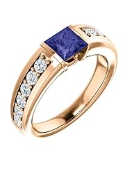 14K Rose Gold 5.00x5.00mm Princess Cut Tanzanite and Diamond Ring -- LIFETIME WARRANTY