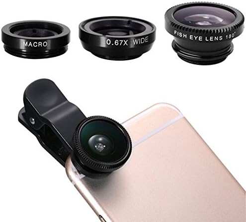 Universal 3 in 1 Camera Lens Kit for Smart Phones (Iphone,Galaxy, Motorola and More), Tablets, Ipad, and Laptops Includes Fish Eye Lens /2 in 1 Macro Lens Wide Angle Lens/Universal Clip /Carrying Bag