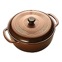 Enamel Coated Cast Iron 6-qt. Covered Casserole- Brown