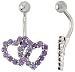 Double Heart Belly Button Ring with Amethyst Cubic Zirconia on Sterling Silver Setting