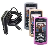 4 Piece Value Combo of Soft Pink, White, and Pale Gold Silicone Skin Cover Case with Car Charger for Blackberry Pearl 8110 8120 8130