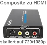 Produkt-Bild: Composite zu HDMI Konverter / S-Video zu HDMI Konverter - wandelt analoges Cinch FBAS Video und S-Video YC zu HDMI um + Verst&auml;rker + Scaler auf 720p/ 1080p