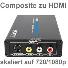 Composite zu HDMI Konverter / S-Video zu HDMI Konverter - wandelt analoges Cinch FBAS Video und S-Video YC zu HDMI um + Verst�rker + Scaler auf 720p/ 1080p