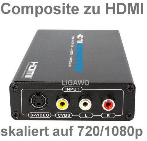 Composite zu HDMI Konverter / S-Video zu HDMI Konverter - wandelt analoges Cinch FBAS Video und S-Video YC zu HDMI um + Verstärker + Scaler auf 720p/ 1080p