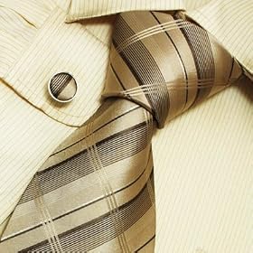 S4011 NEW Designer Hand Made Brown Checkers Plaids Neck Tie Cufflinks with Presentation Box Ties...