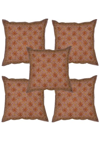 Imagen principal de Cojín de algodón indio cubre con Zari y bordado Tamaño trabajar 16 x 16 pulgadas Juego de 5 piezas
