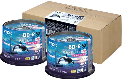 TDK 録画用ブルーレイディスク  BD-R 25GB 1-6倍速 ホワイトワイドプリンタブル 【フラストレーションフリーパッケージ(FFP）】 100枚入り（50枚スピンドルX2） BRV25PWC100PA-AM