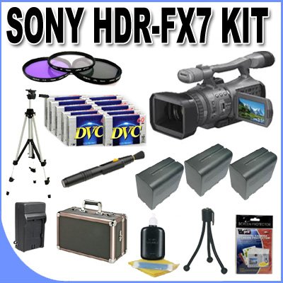 Sony HDR-FX7 3-CMOS Sensor HDV High-Definition Handycam Camcorder with 20x Optical Zoom + 3 Extended Life 970L Batteries + Ac/Dc Charger + 3 Piece Multicoated Filter Kit + 10 Dv Tapes + Shock Proof Deluxe Case + Full Size Tripod + Master Works Producing DVD + Accessory Saver Kit & More!!!
