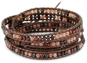 Chan Luu Smokey, Tiger's Eye with Nutmeg Quartz on Leather Bracelet