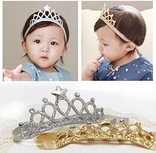 Novolix 2 Colors Baby Girl Crown Headband Shinning Color Princess Head Wrap Elastic Headwear for Birthday