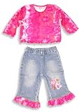 Lipstik - Infant Baby Girls Long Sleeved Pant Set, Fuschia, Denim