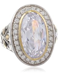 Goldtone finish and Silvertone Oval Clear Cubic-Zirconia Ring