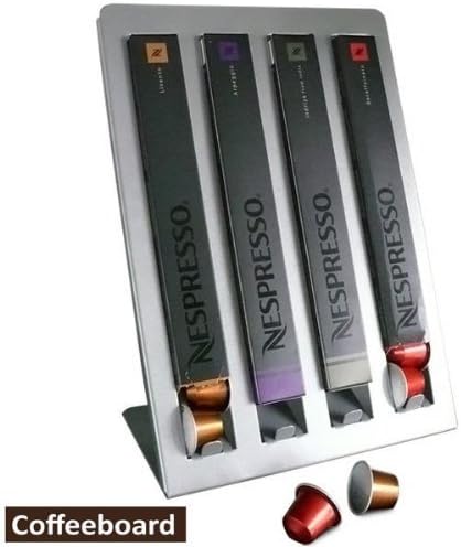 Coffeeboard Capsule Dispenser Capsule Holder for 4 Nespresso Packs, Tableboard, Silver
