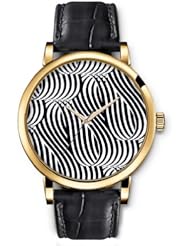 SPRAWL Aanalog Fashion Series Gold Ladies Watches of Genuine Black Leather Strap,Unique Wrist Watch for Women Girls Designed with Black and white stripes