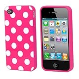 TRIXES Polka Dots Hot Pink Series Soft Gel Case Cover Skin for Apple iPhone 4 4S 4G
