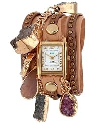 La Mer Collections Womens LMDRUZYCW002 Orions Belt Gold Square Case Coppertone Taupe Shimmer Gold Ball Strap Multi-Colored Druzy Crystals Watch