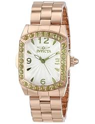 Invicta Womens 14131 Lupah Silver Textured Peridot Accented 18k Rose Gold Ion-Plated Stainless Steel Watch