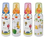 NUK 10216021 - PC Flasche bunt 250ml mit Latex-Ventilsauger, Farbe nicht frei wählbar