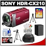 Sony Handycam HDR-CX210 8GB 1080p HD Video Camera Camcorder (Red) with 16GB Card + Battery + Tripods + Case + Accessory Kit