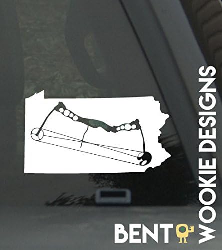 Pennsylvania State Decal with Compound Bow Archery Hunting Cutout Five Inch White