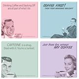 Retro Humor Funny Coffee Caffeine Sticky Notes Notepads-4pk