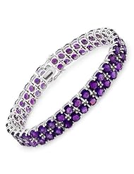 Sterling Silver 28 CTW Amethyst Tennis Ladies Bracelet. Length 7.5 in. Total Item weight 28.5 g.