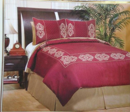 7pc Burgundy quality men made silk comforter set, Queen
