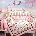 SoHo Pink Summer Bird Songs Crib Nursery Bedding Set 10 pcs **Reversible Into Morden Pink & Brown Polka Dot Designs !**