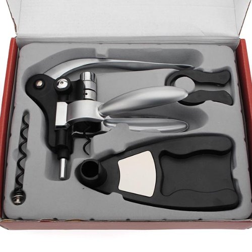 MECO Rabbit Puller Red Wine Bottle Cork Opener Tool Corkscrew Collar Pourer Gift Set