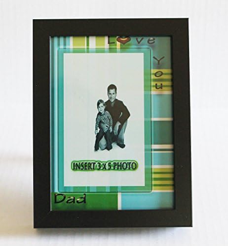 "Love you, Dad". Father's day, black frame with striped background, fits 3 X 5 photo.