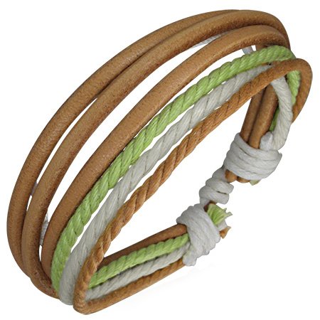 Natural Leather Multi-strand Bracelet with Accent Color Cords, Adjustable Fit for Men and Women