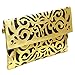 BMC Black Vinyl + Gold Faux Leather Decorative Cut Out Print Design Large Fashion Statement Envelope Clutch