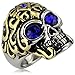 Men's Vintage Stainless Steel Gothic Cz Classic Skull Biker Ring , Gold Silver Blue
