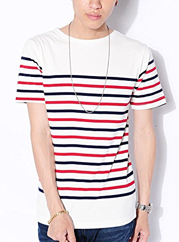 トリコロール L (ベストマート)BestMart マリン パネル ボーダー ボートネック 天竺 コットン Tシャツ メンズ 半袖 Uネック カットソー ストレッチ ストレッチ 半そで S M L XL LL 春 夏 秋 冬 620603-006-798