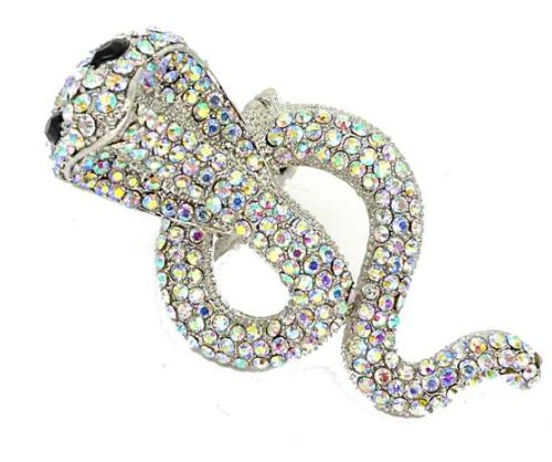 Zentosa Jewellery Huge Silver & AB Crystal Cobra Snake Ring
