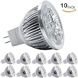 TorchStar Lot of 10 Dimmable 12V 4W MR16 LED Bulbs - 3200K Warm White 50Watt Equivalent MR16 LED Spotlights - 330 Lumen 60 Degree Beam Angle for Landscape, Recessed, Track lighting