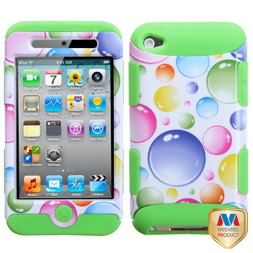 Hybrid Rainbow Bigger Bubbles/ Green Total Defense Faceplate Hard Plastic Protector Snap-On Cover Case For Apple iPod Touch 4 (4th Generation)