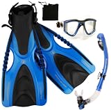 Snorkeling Scuba Dive Dry Snorkel with Side-View Edgeless Mask Fins Gear Set