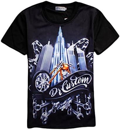 Pretty321 Men Women Morden City Moterbike 3D Print Hip Hop T-shirt Harajuku Tee (US(Men XS| Women 4-6/S) Ignore Our Tag, Amazon)
