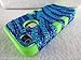 iPhone 4 4S Case Cover Hybrid Blue Zebra Bling Rhinestones with Neon Green