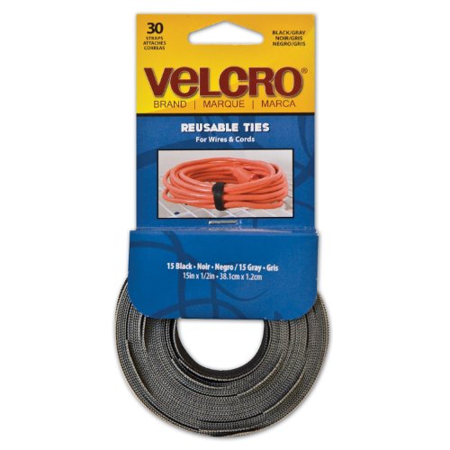 Velcro Reusable Straps 15 x 1/2-Inches - 30, Black/Gray (94257)